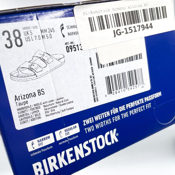 Birkenstock Arizona Sandals Taupe Leather Slides Sz 38 / 7 NARROW Women's - Picture 12 of 12